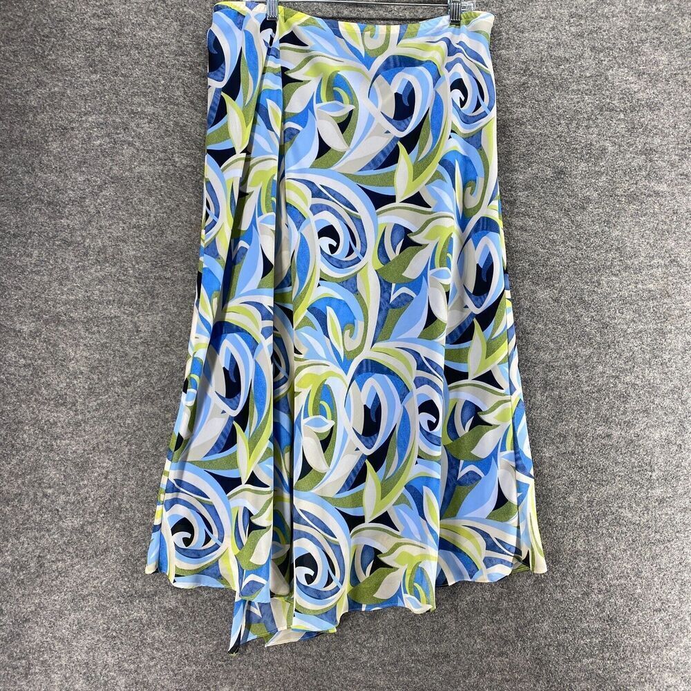 Lane Bryant Skirt Women 14/16 Blue Geometric A-Line Midi Mid Rise Lined Pull On